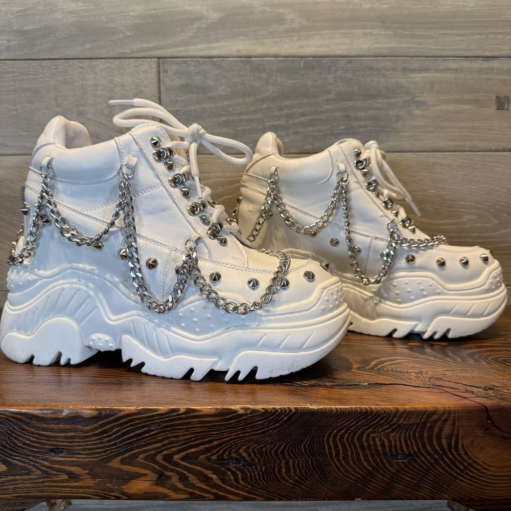 Anthony Wang Platform Shoes 8 Space Candy White Chunky Studs Chains Cosplay